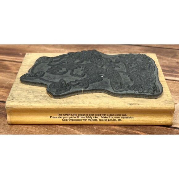 1998 ENESCO MOOSE CREEK CROSSING XR003 GRILL CRAZY WOOD MOUNTED RUBBER STAMP - Picture 5 of 6